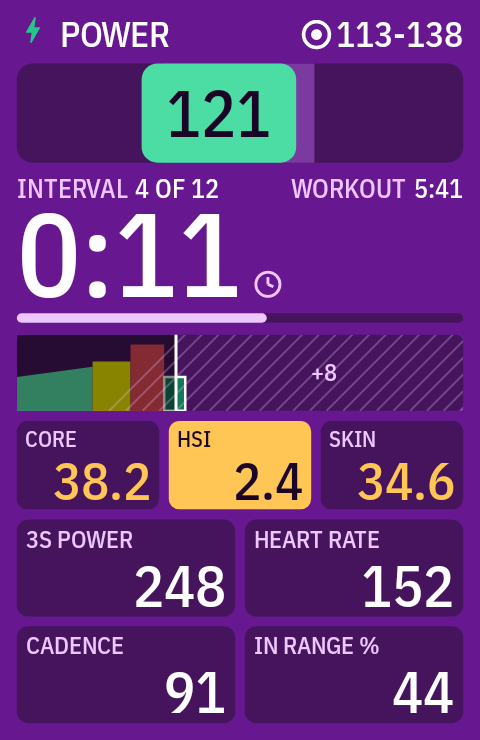 The Workout+ workout page on a Karoo 2